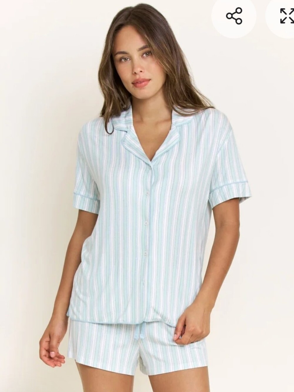 Honeydew All American Shortie PJ Set in Sage Stitched Stripe - Sage